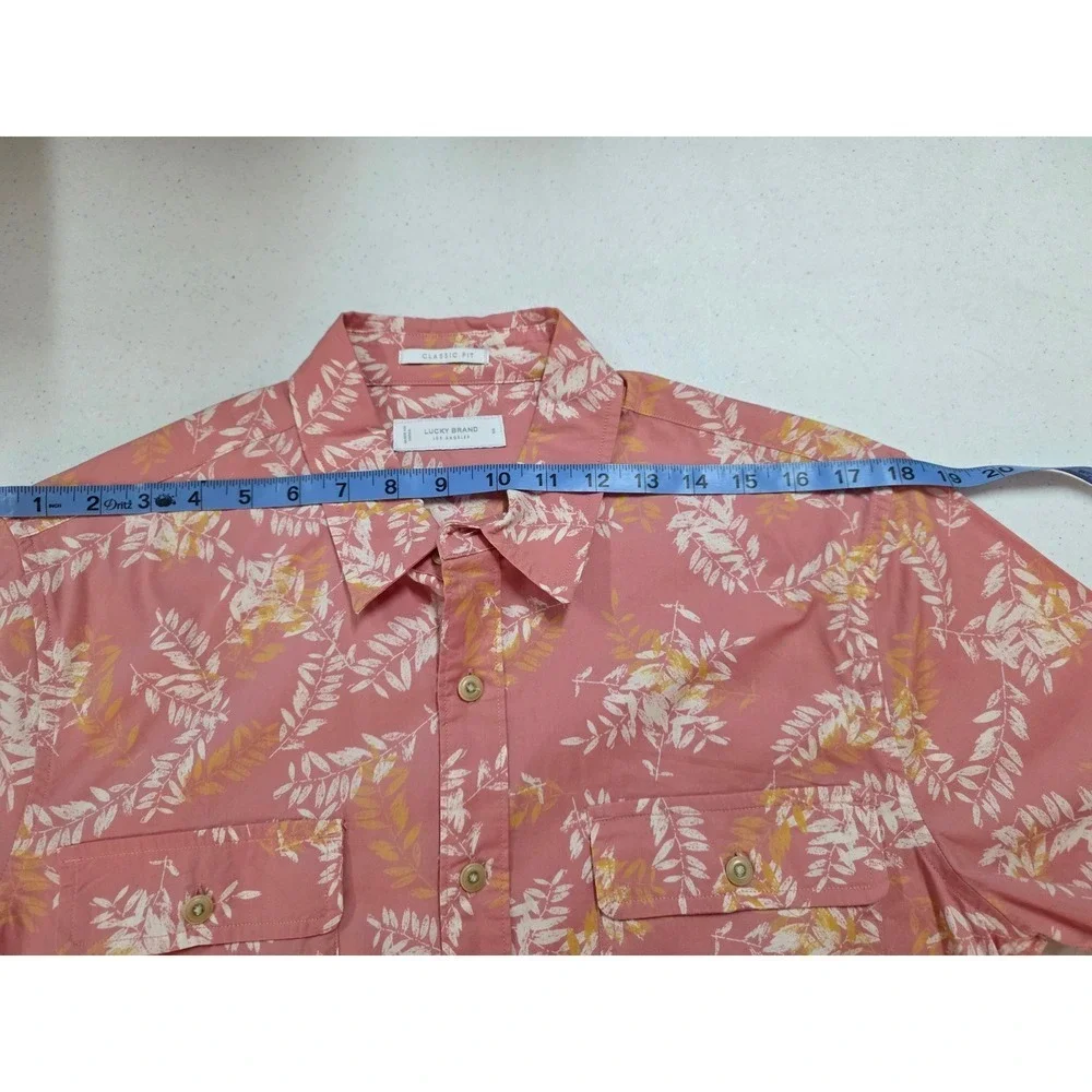 Lucky Brand Mens Small Classic Fit Short Sleeve Botanical Leaf Button Up Shirt